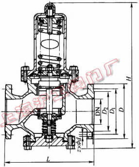 Y42X-16、Y42X-16C 型薄膜式減壓閥外形及結(jié)構(gòu)尺寸示意圖