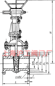 Z941W 型 PN16~PN200 不銹鋼楔式閘閥主要外形及結構尺寸示意圖